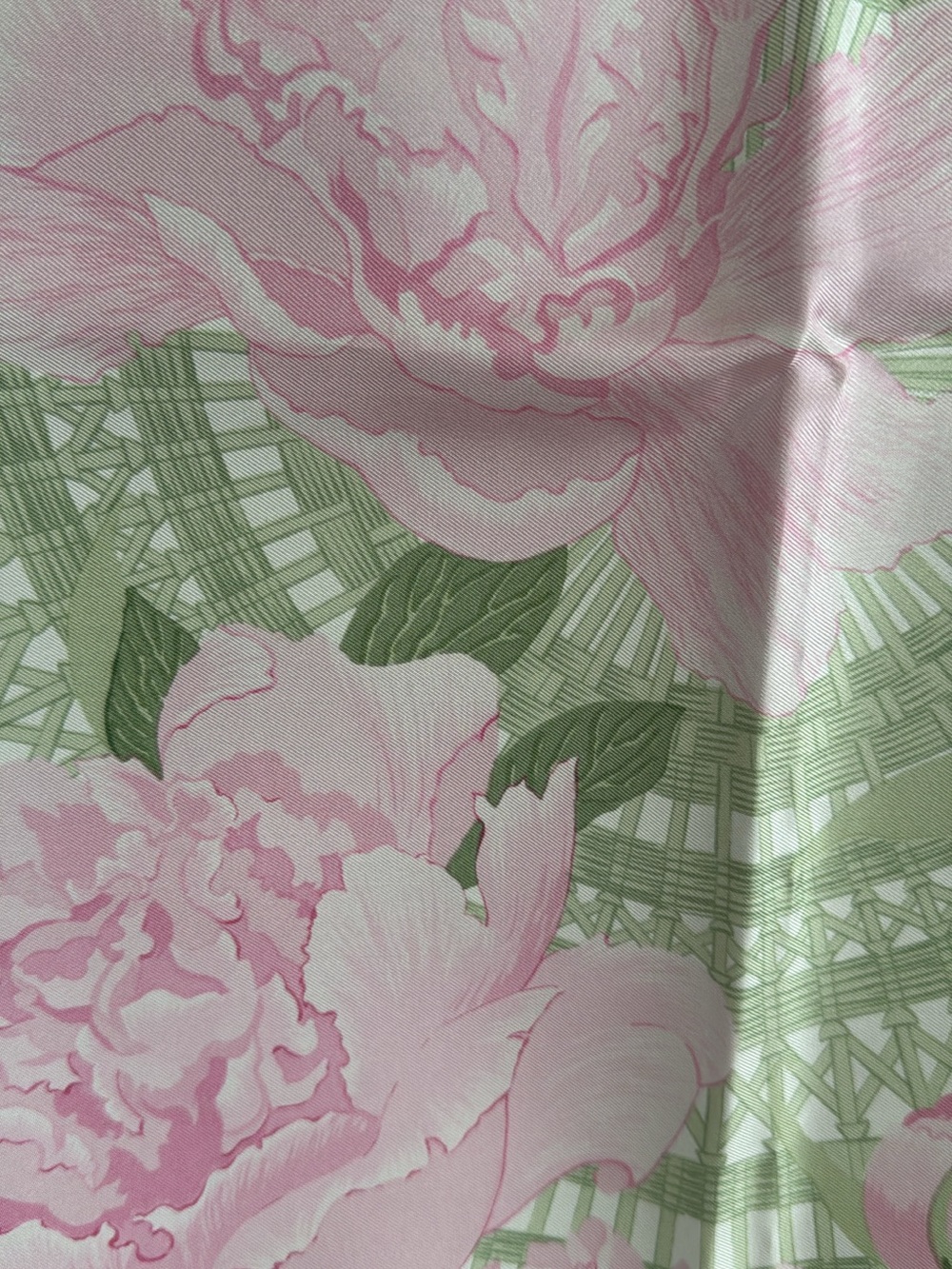 Hermes Pink and Green Floral Silk Scarf